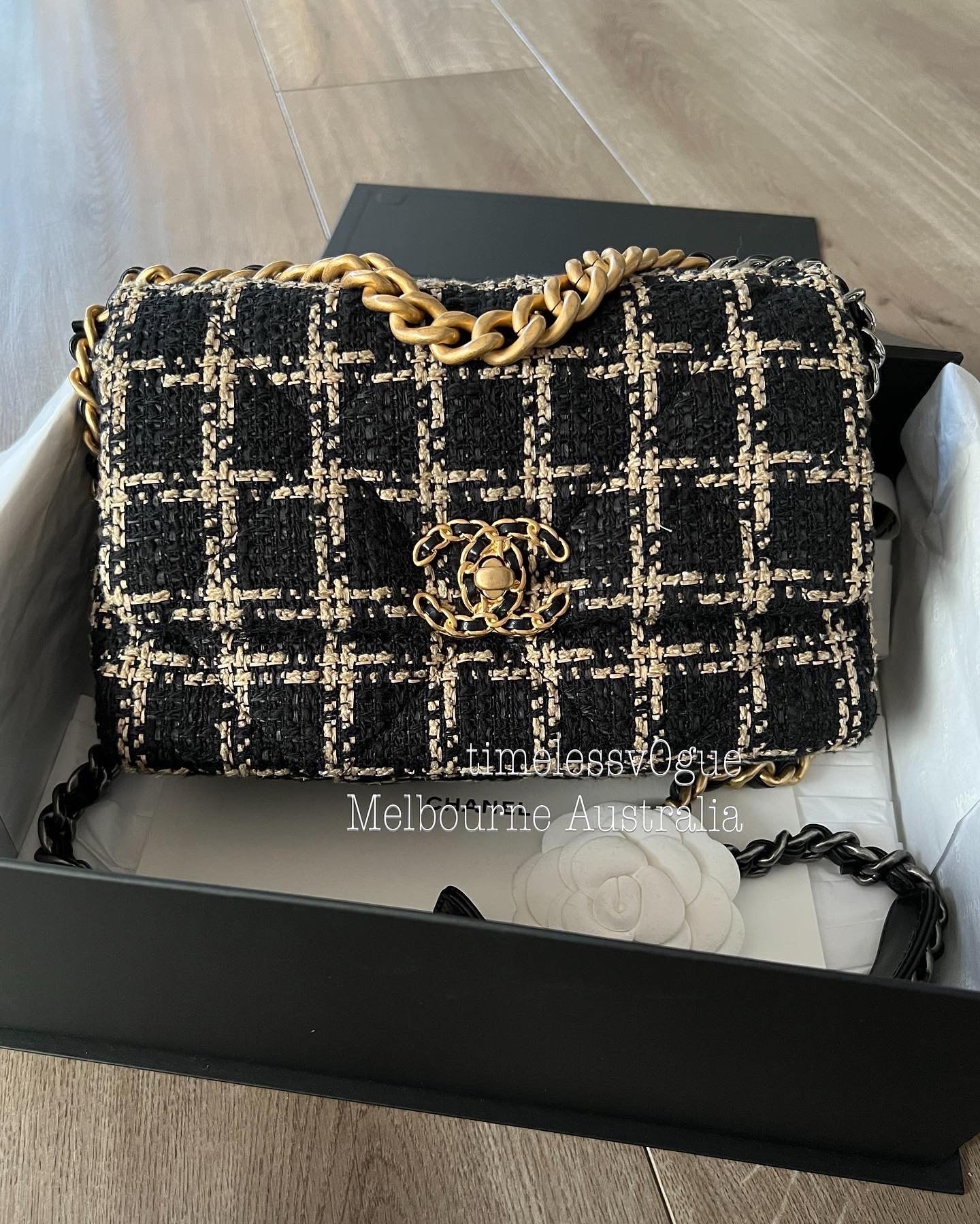 Chanel 19 Flap Bag Black And White Tweed Bag Chanel 19 Black New